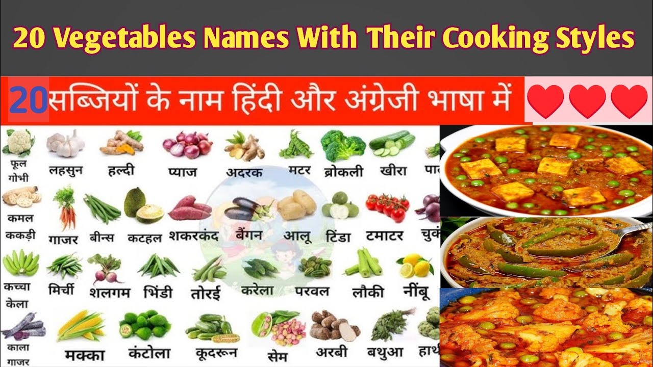 20+ Vegetables Names In English with cooking styles| 20+ सब्जियों के नाम और पकाने की विधि 