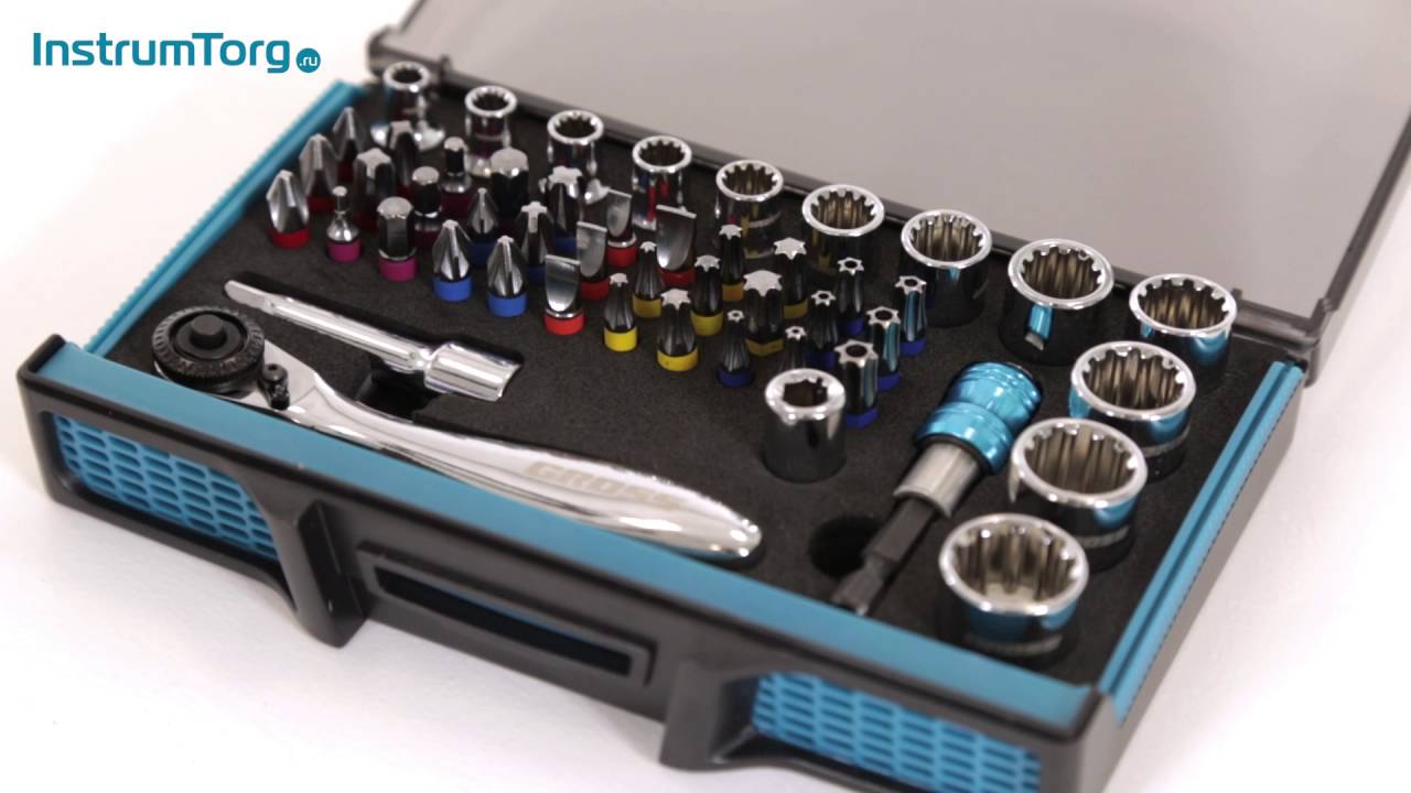 Трещотка с набором бит и торцевых головок, Адаптер и удлинитель, 49 штук, S2 Gross