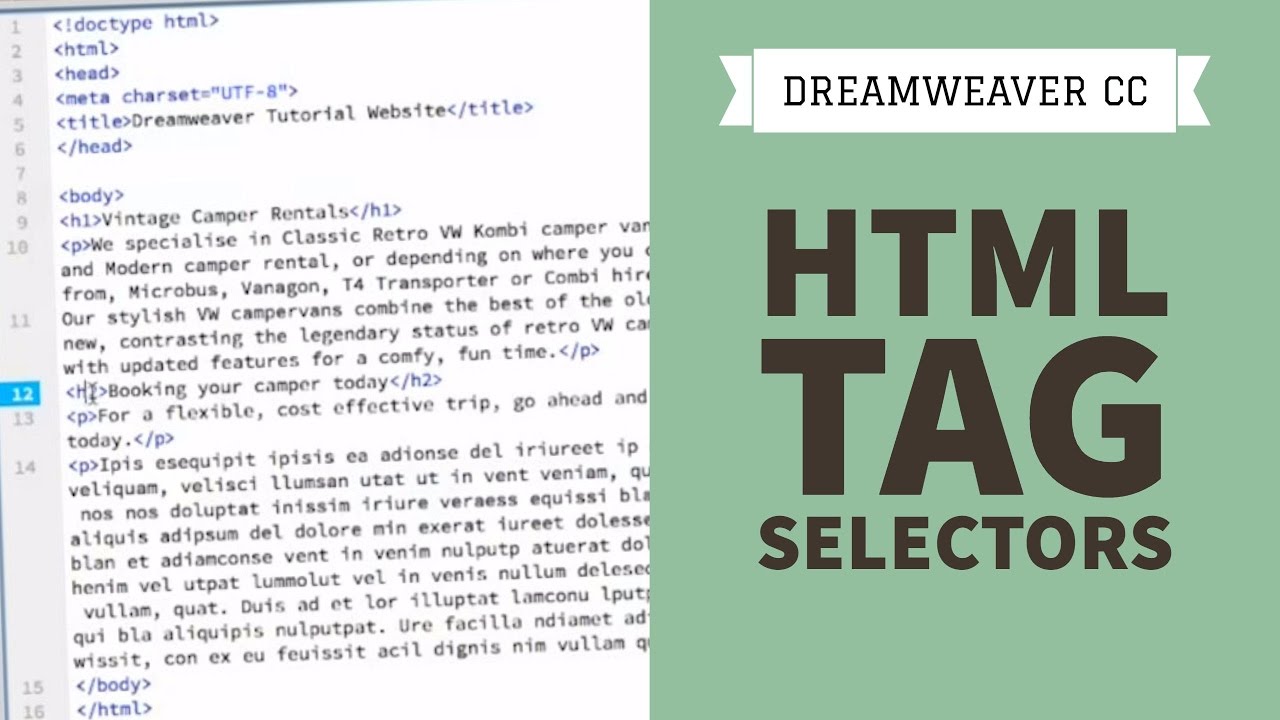 HTML tag selectors in Dreamweaver CC  [4/34]
