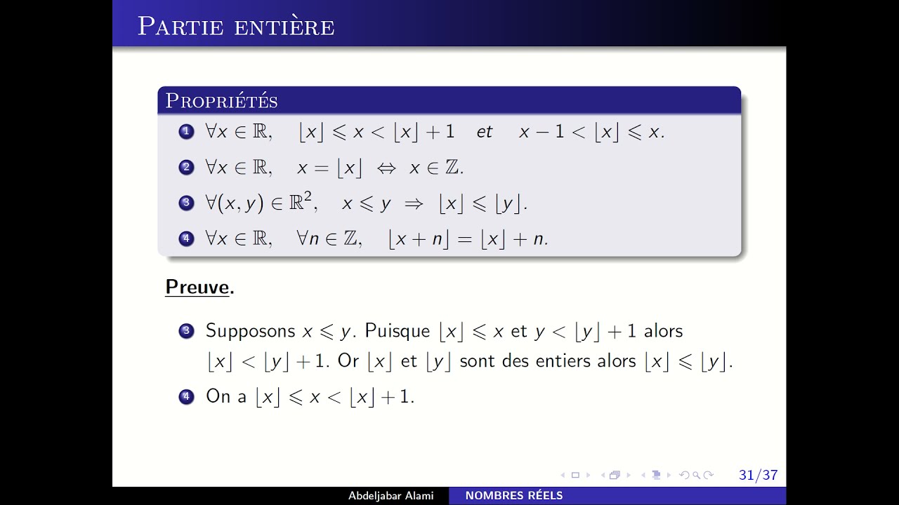 Propri&eacute;t&eacute; d'Archim&egrave;de et Partie enti&egrave;re
