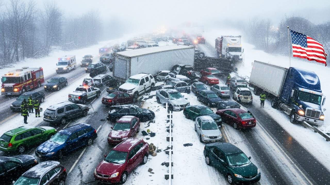Миссури, США! Сильный снегопад заморозил дороги и создал настоящий хаос на межштатной автомагистр...