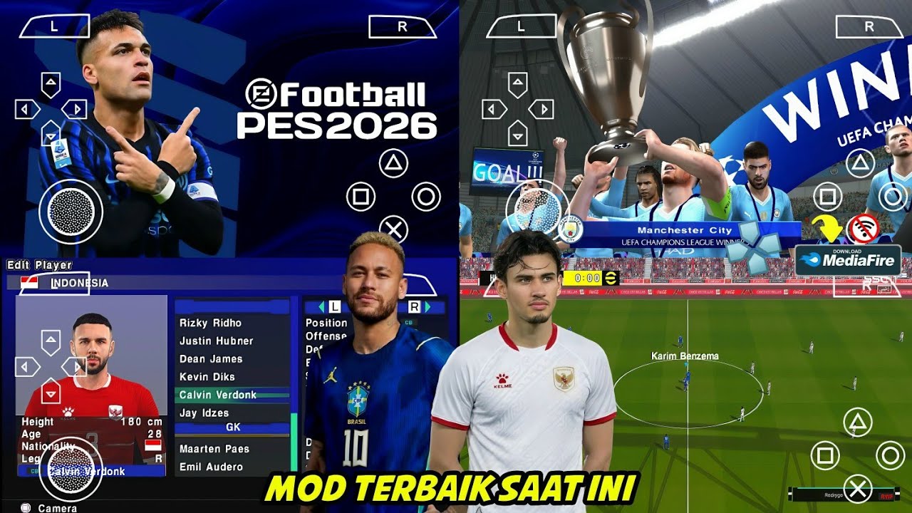 eFootball PES 2026 PPSSPP Android Offline Full Update UCL & League Kits 25/26 Season 4k Graphics