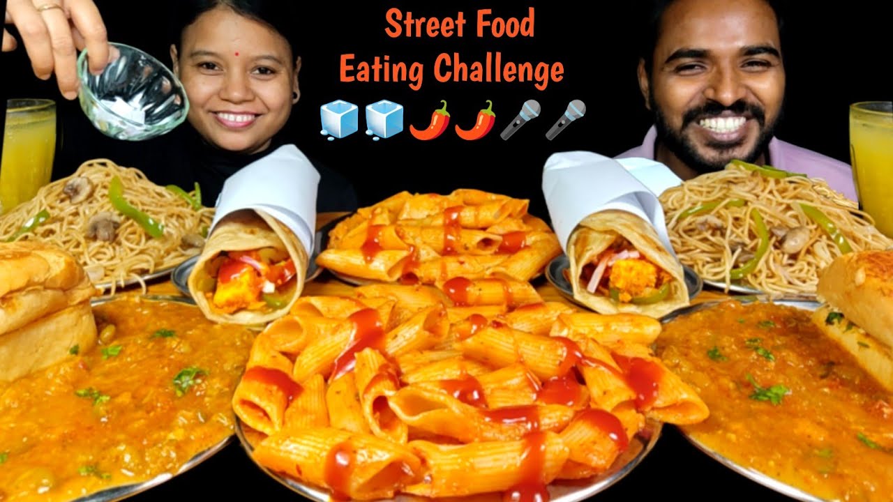 Pav Bhaji, Tawa Paneer Roll, Pasta & Chowmein Eating Challenge | Asmr Eating | Couple Eating Show