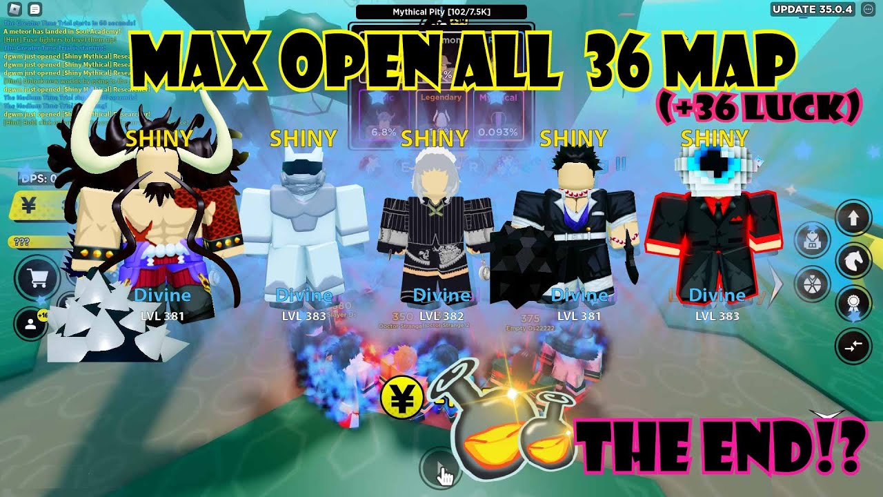 Last!? +36 Luck + Max Open All Map (36) x6 !! And I Got This..!!Anime Fighters Simulator