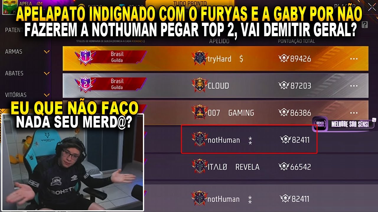 APELAPATO INDIGNADO COM O FURYAS E A GABY POR NÃO FAZEREM A NOTHUMAN PEGAR TOP 2, VAI DEMITIR GERAL?