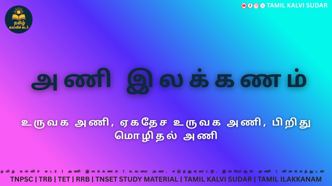 அணி இலக்கணம் | உருவக அணி, ஏகதேச உருவக அணி, பிறிது மொழிதல் அணி | Tamil Kalvi Sudar