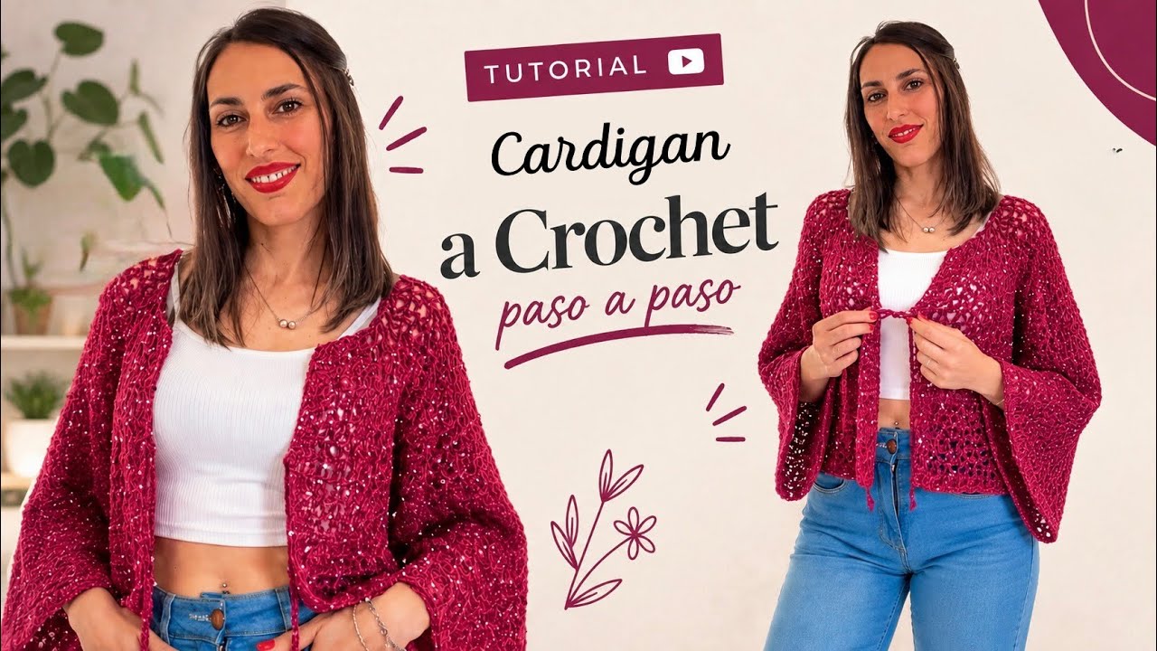 Cárdigan Primavera. Crochet. Top down, una sola pieza, sin costuras. Todas las tallas.