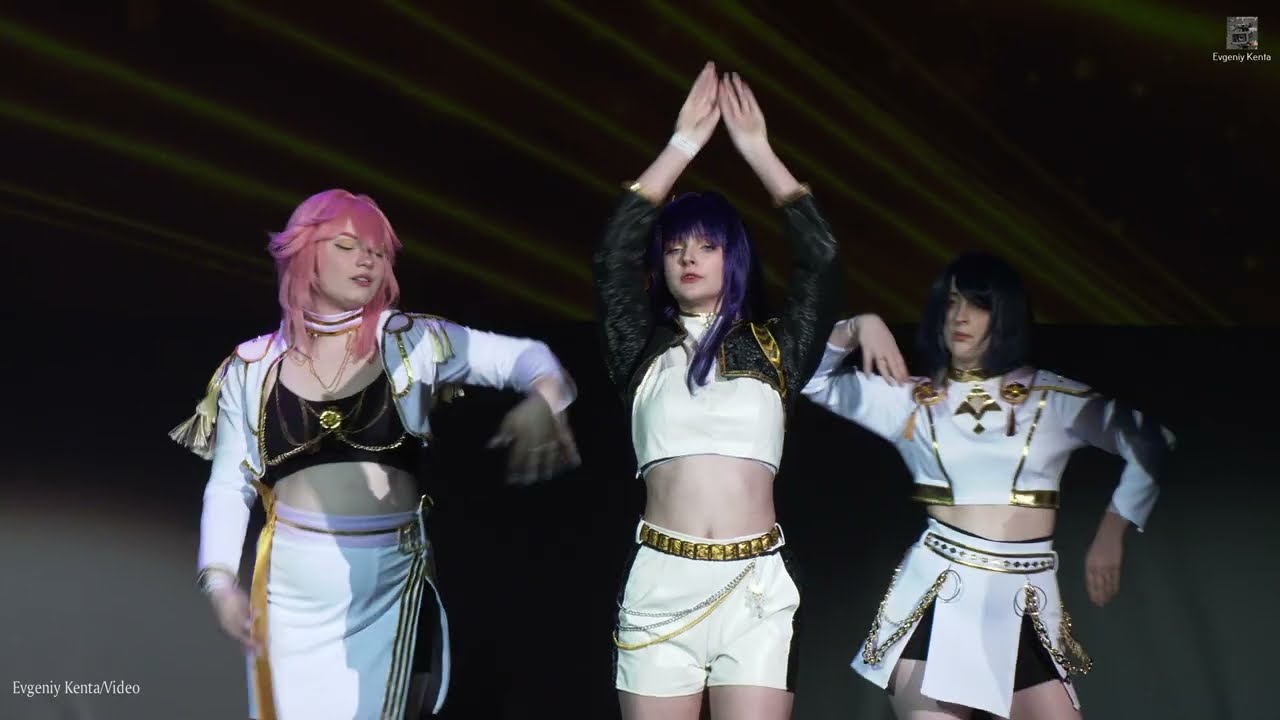 Group defile - Luna, MerryMay, Mon - K-pop Demon Hunters, Genshin AU - Райден в образе Руми, Мико