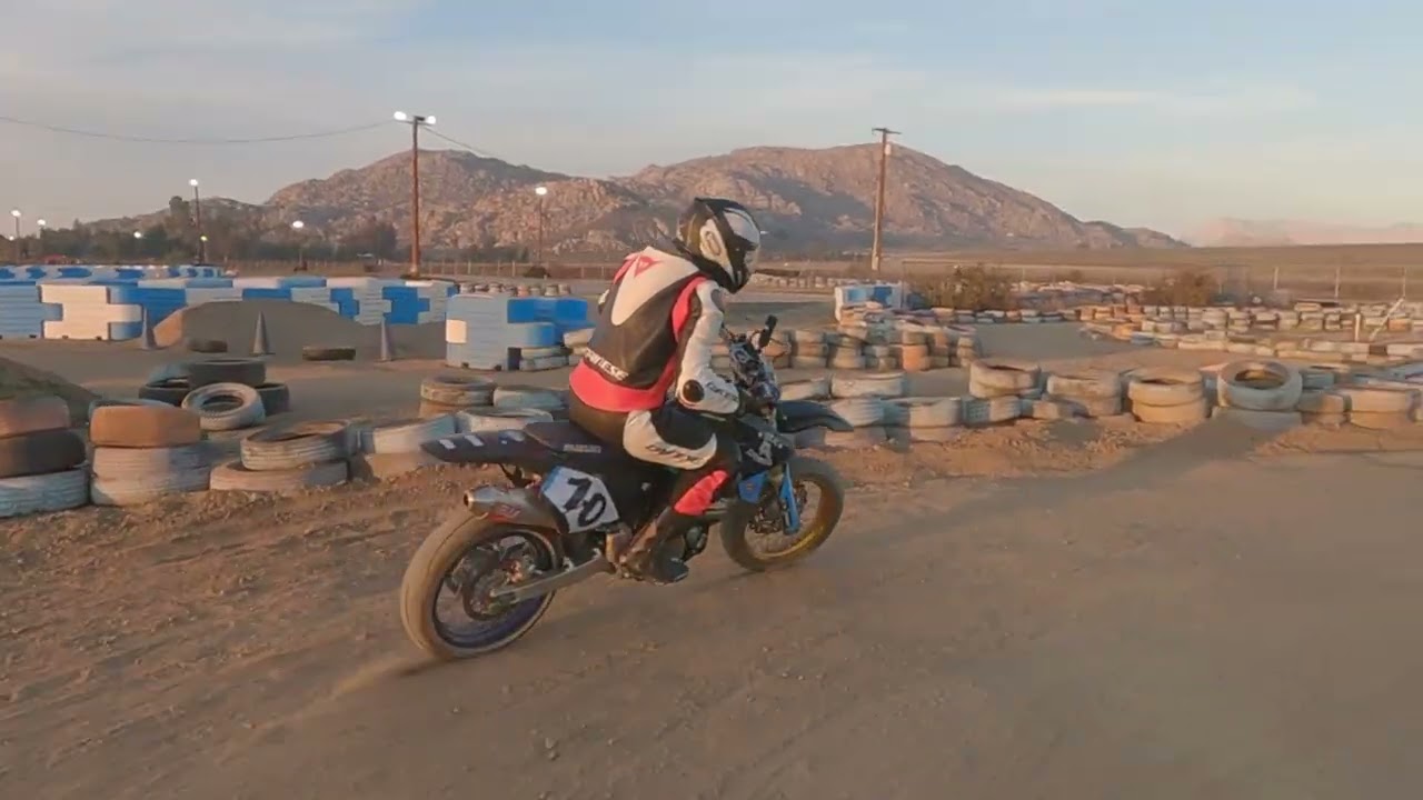 Brandon Carnahan Sr chases first time Supermoto rider Haulin’ Harvey Young at SoCal Supermoto school