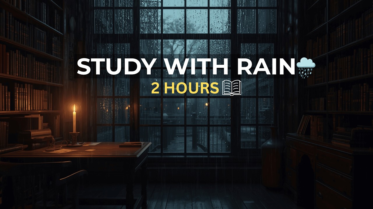 Rainy Night in a Cozy Library 🌧️📖 2 Hours Study Ambience | Rain Sounds for Focus & Relaxation
