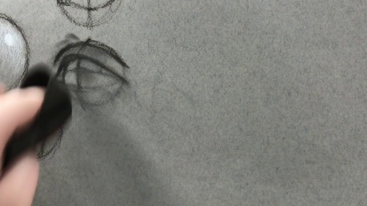Drawing An Eye On Gray Toned Paper W/ Charcoal