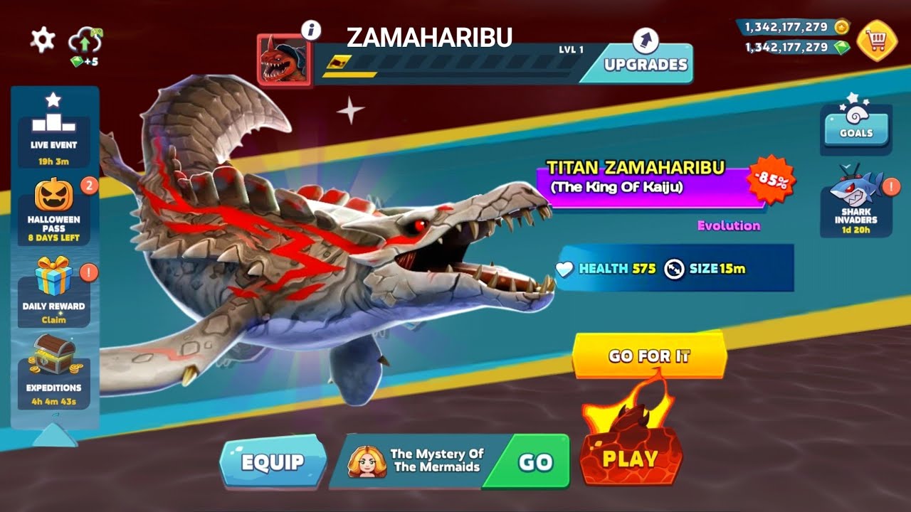 Giant Titan ZAMAHARIBU Shark Unlocked! Destroying All Sharks 🦈 | Big Shark - Hungry Shark Evolution