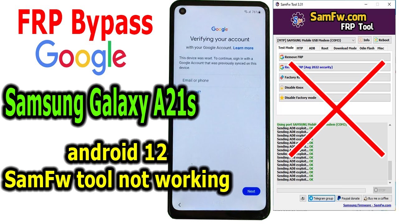 FRP Bypass Google Account Lock Samsung A21s Android 12  with Android Utility
