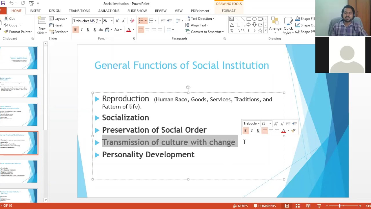 Social Institutions and Functions by Muhammad Ramzan for the class LLB I (5 years Program)