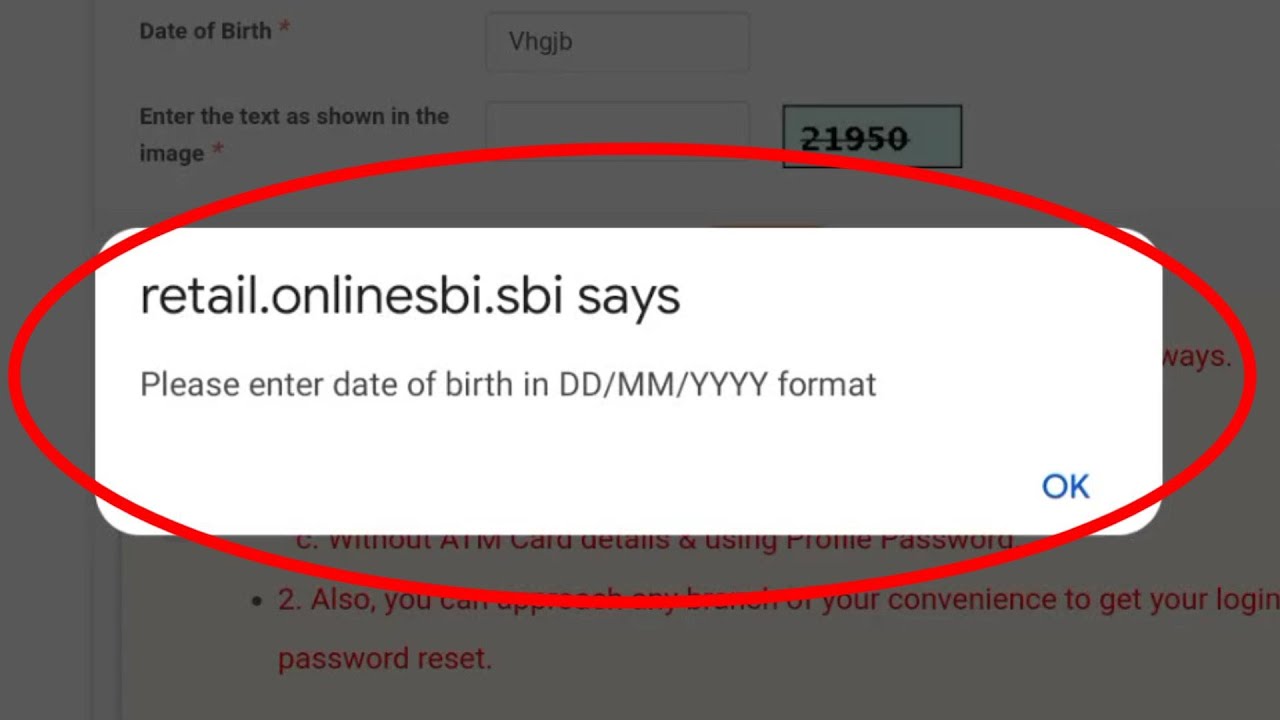 Fix Please enter date of birth in DD/MM/YYYY format sbi error