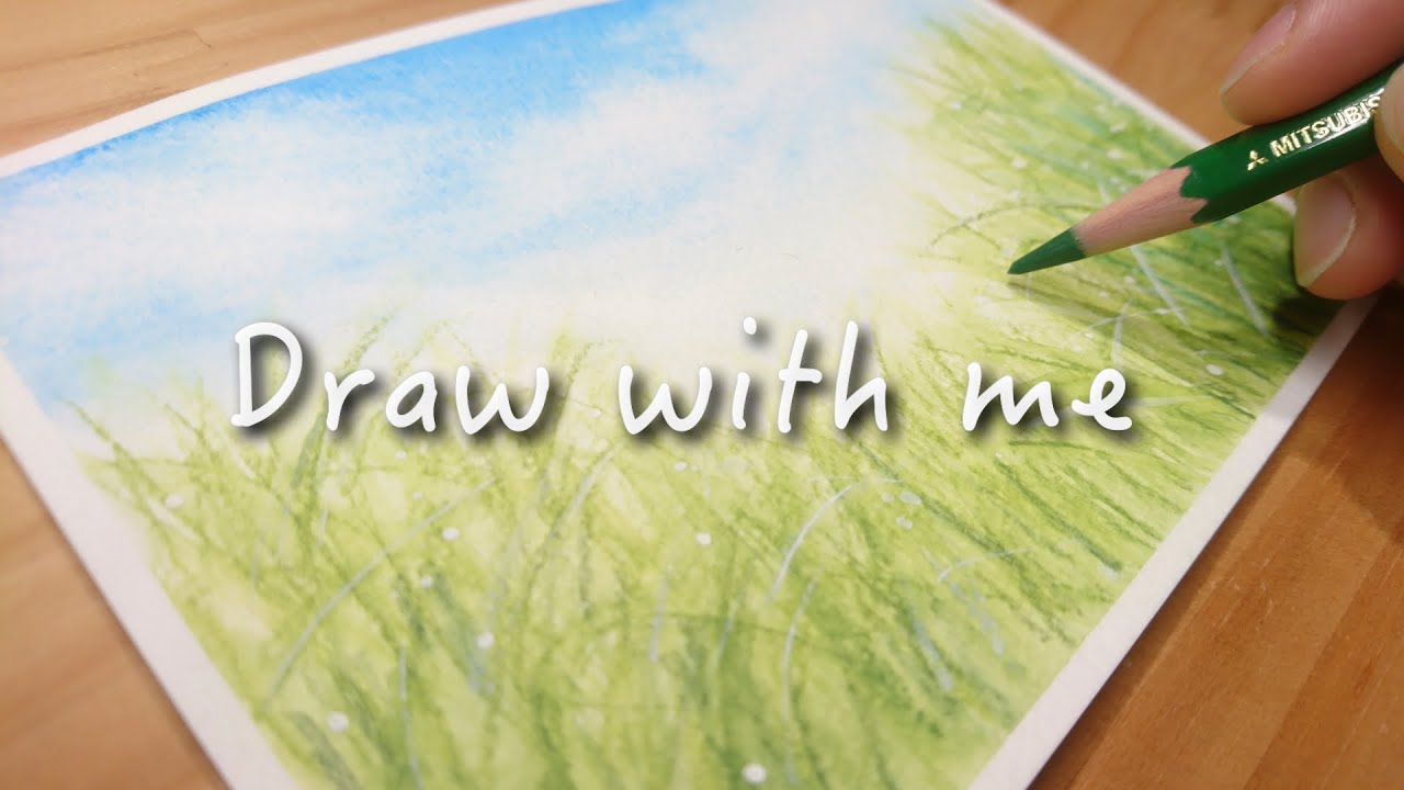 【水彩色鉛筆】草むらと青空の描き方 | Landscape Painting Easy | Watercolor pencils