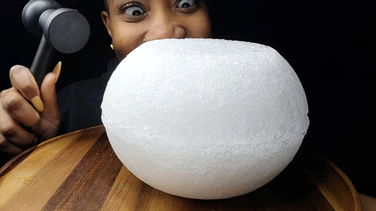 STUFFED ICE BALL | SHAVED ICE OUTER SHELL | FILLED W/POWDERY & IGLOO ICE #iceeating #asmr #asmrice