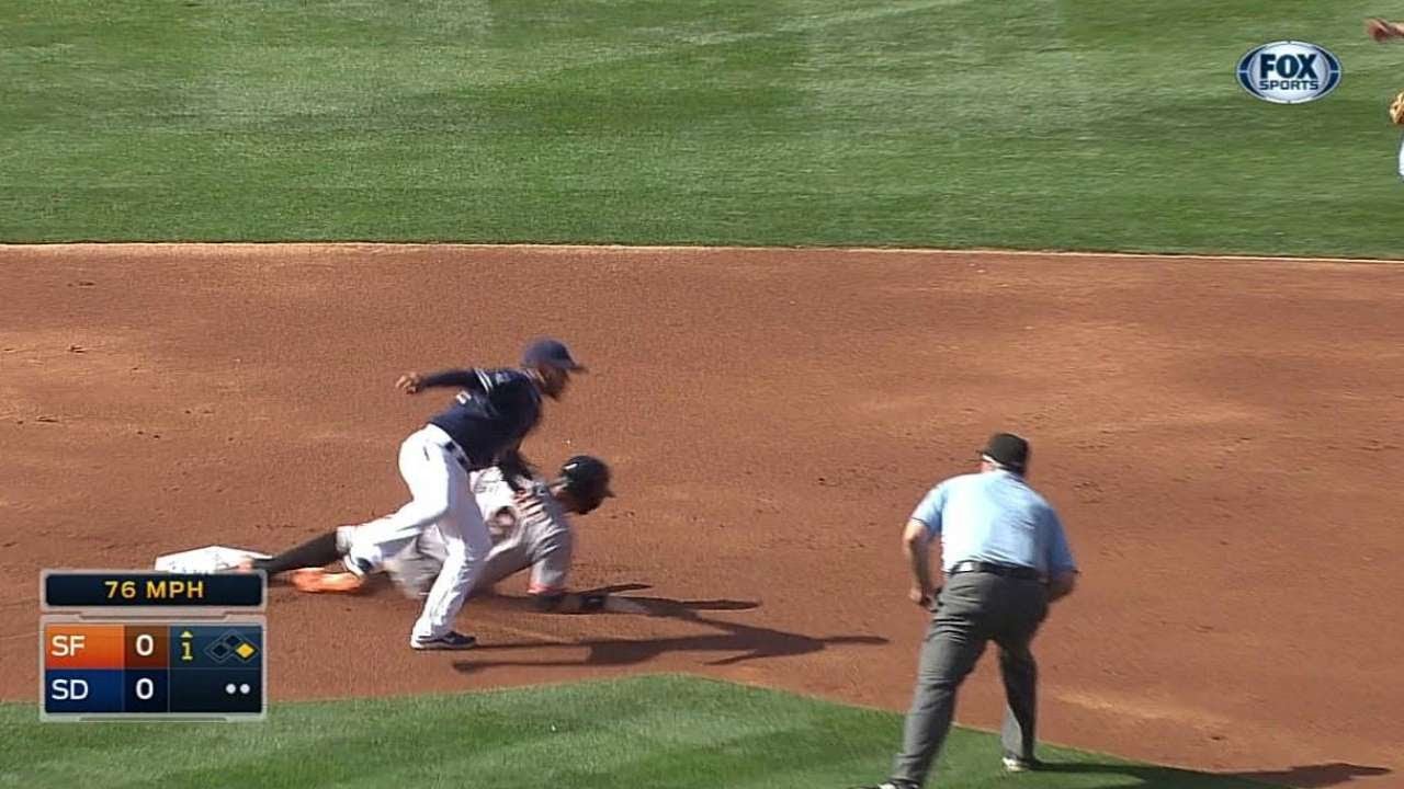 SF@SD: Grandal throws out Belt to end the inning