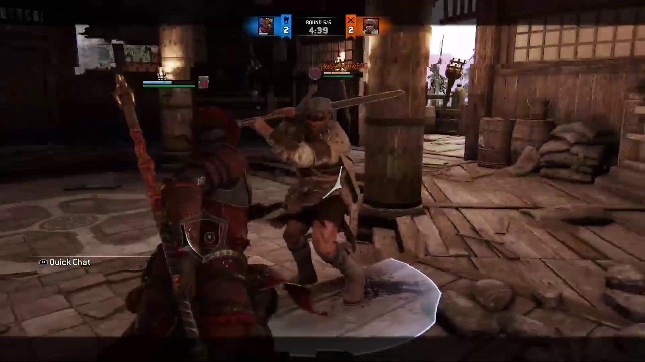 No mic. Just For Honor. ( Ha Ha funny Monkey Man hit people with stick.)