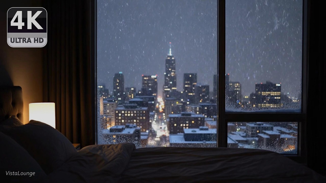 Midnight Snow Over the City ❄️ Window View From a Warm Bedroom (3 Hours)