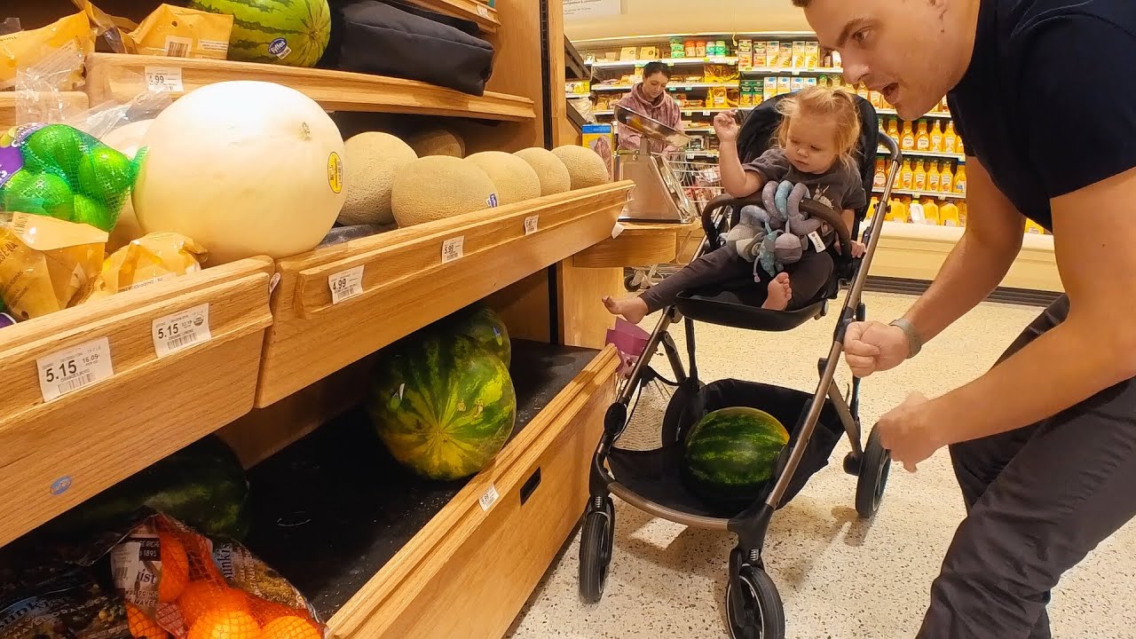 Naomi goes shopping for watermelon to grocery store