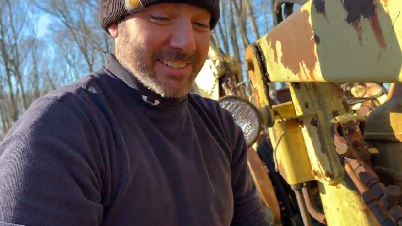 Cold Starting Ford 4500 Backhoe, Changing Oil Filter, and Knocking Down a Tree