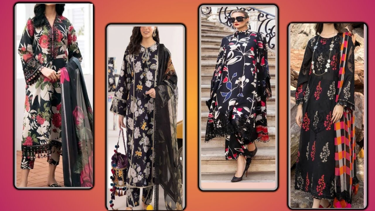 Beautiful Printed Black Color Dress Designs/stylish Black Color Drss Floral Print🎊