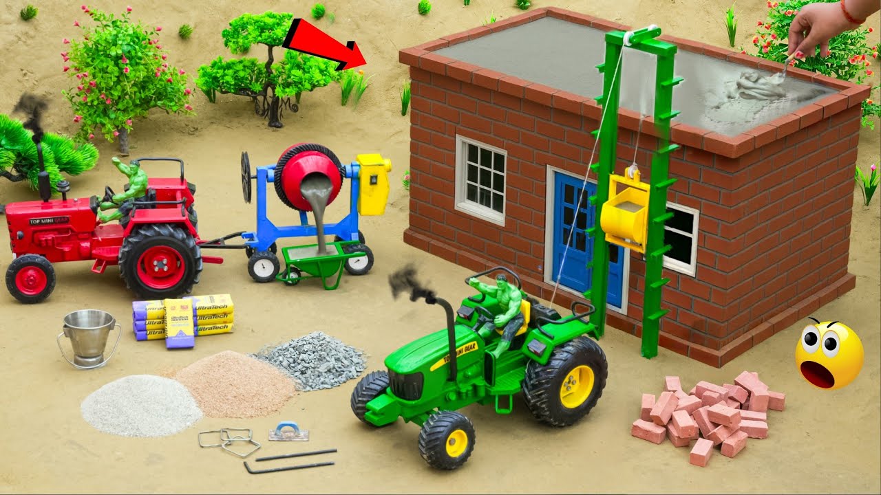 DIY Mini Tractor | Brick House Construction with Mini Mixer & Lifting Machine Project @Topminigear