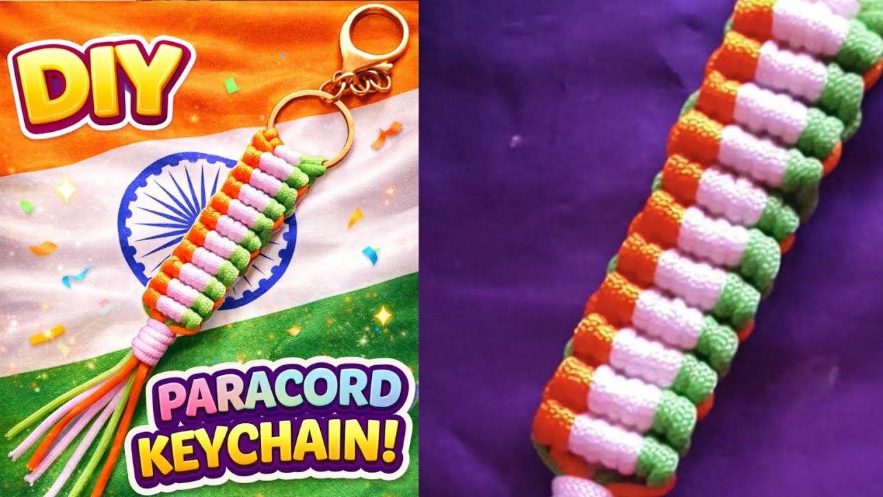 Diy tricolour keychain tutorial 🇮🇳 Easy steps for beginners 🇮🇳 Handmade 🇮🇳 paracord  Republic day 