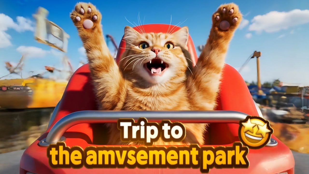 Orange Cat’s Amusement Park Adventure 😺 | You Won’t Believe What He Did on the Rides! 🎢✨