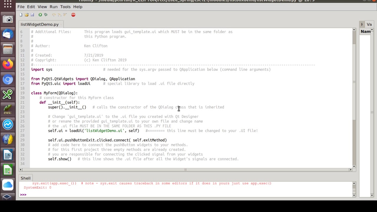 Part 2 of 2 Demonstrating the creation of Python code to use the Qt5 ListWidget .