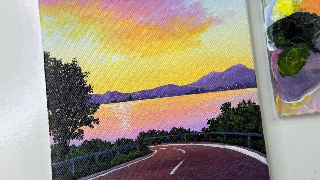 Sunset painting tutorial / Acrylic painting tutorial for beginners/ pathway painting