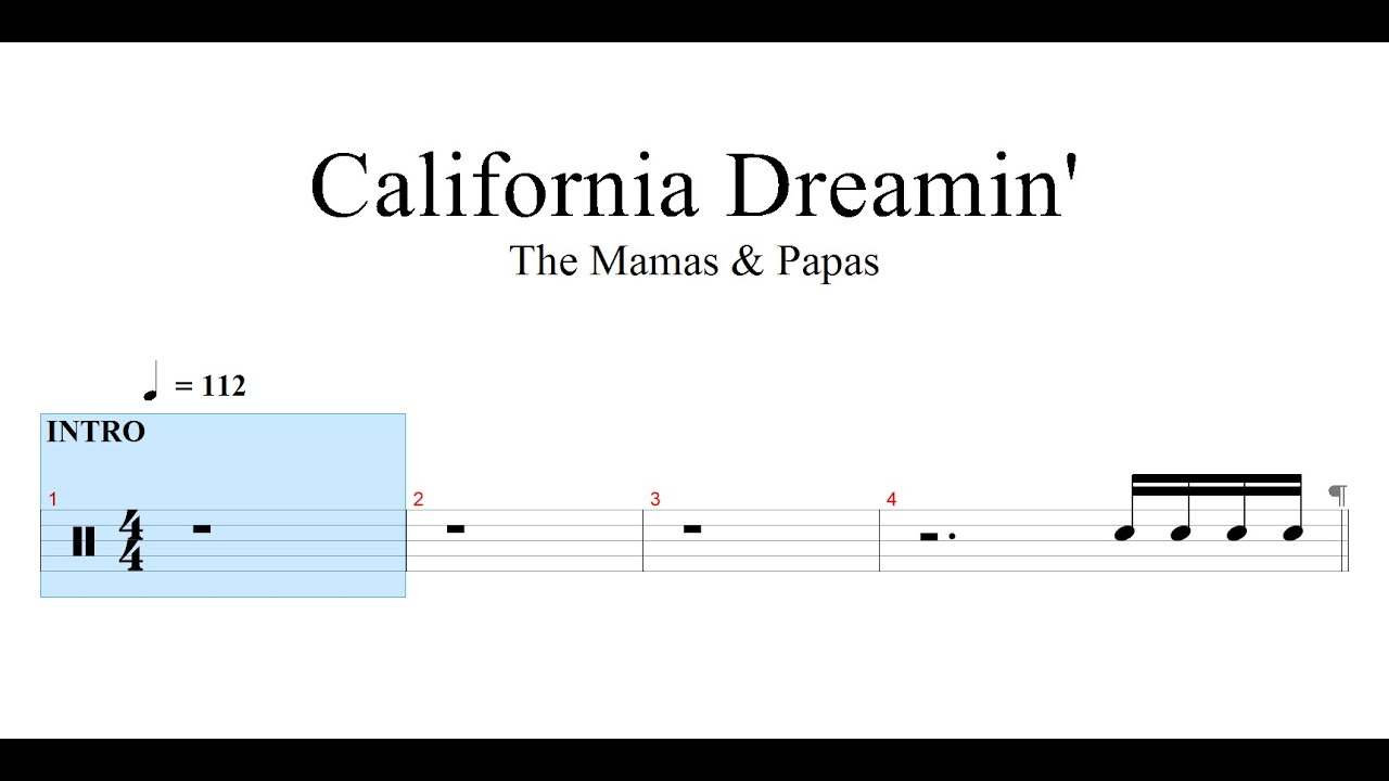 The Mamas & Papas - California Dreamin' | DRUM SHEET MUSIC