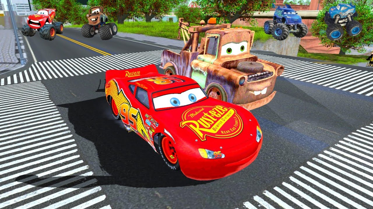 Big & Small McQueen vs Mater vs DJ vs King Dinoco vs Ramp Challenge JUMP - BeamNG Drive