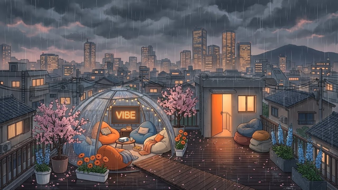 When the City Slows and Rain Wraps the Rooftop 🌧️ Cozy Spring Night Lofi for Deep Focus & Calm Study