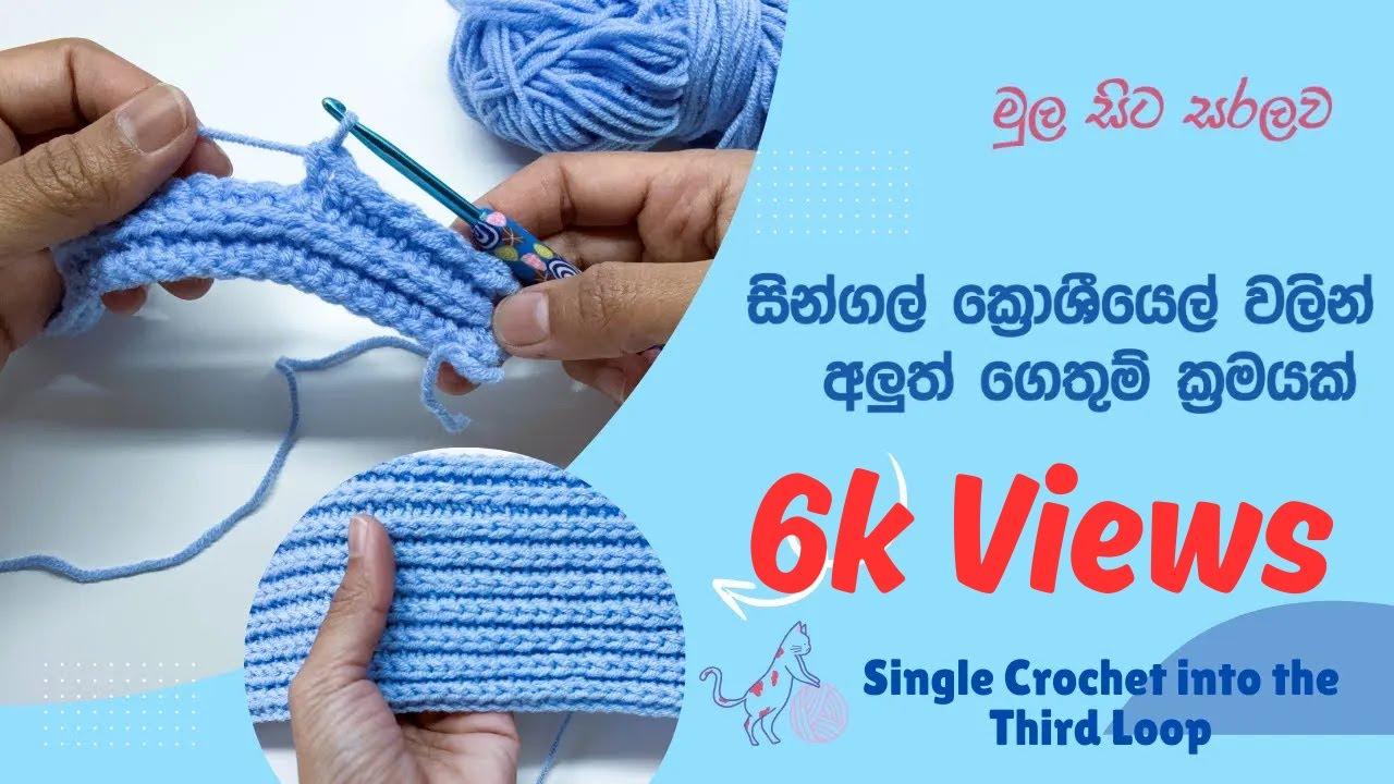 සින්ගල් ක්‍රොශීයෙට් වලින් අලුත් ගෙතුම් ක්‍රමයක්  { Single Crochet into the third loop}