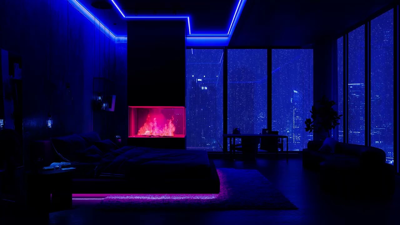 Midnight Rain in the City 🌙 | Calming Piano & Fireplace Ambience to Sleep Better & Boost Focus