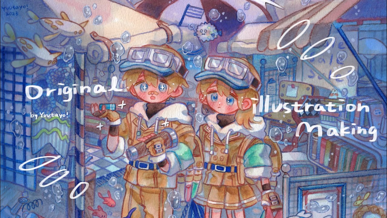 【コピック】宇宙の海探索隊🐟✴︎ オリジナルイラストメイキング#37 / 字幕多め・花火や気泡の描き方