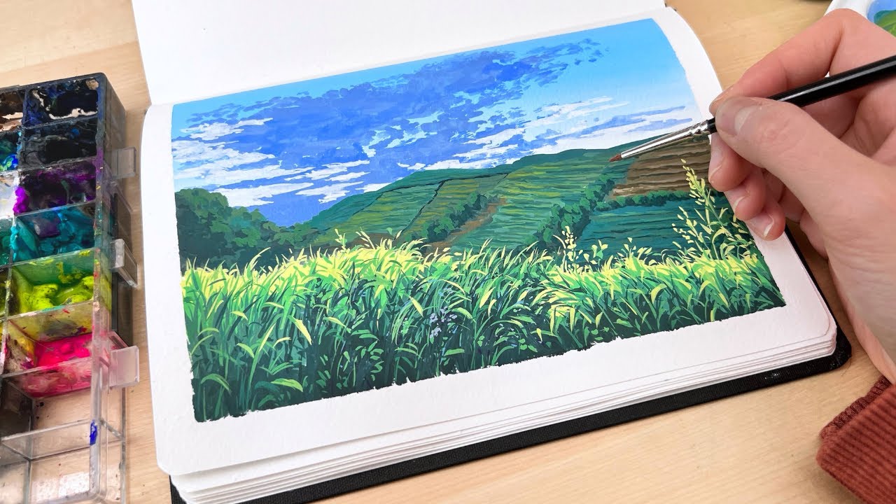 Peaceful Scenery Gouache Painting | Paint With Me