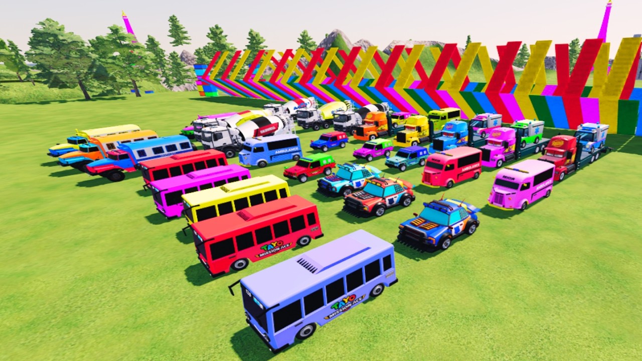 TRANSPORTING ALL CARS, POLICE CARS, AMBULANCE, FIRE TRUCK OF COLORS! WITH TRUCKS! - FS 22