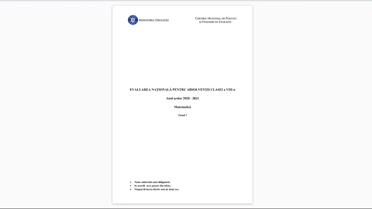 Evaluare Nationala 2021 - Testul 7 - Teste antrenament - Clasa a 8-a