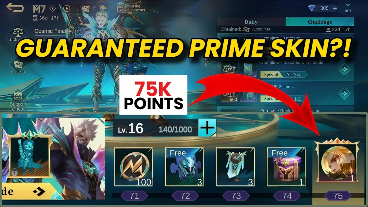 M7 PASS GUARANTEED UP TO LEVEL 75⁉️