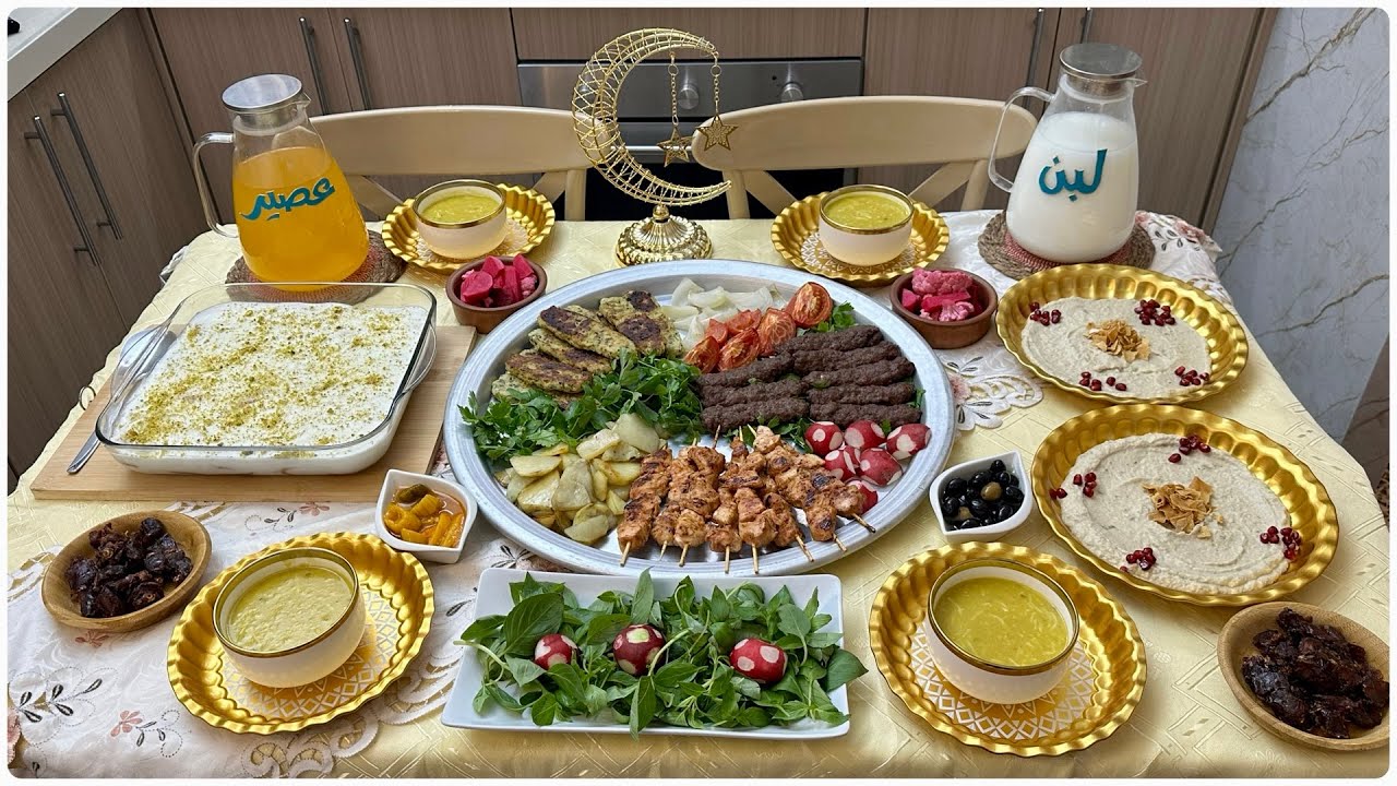 فطور٣ رمضان 🌙صينية مشاوي مشكلة و اطيب حلا ليالي لبنان و مقبلات بابا غنوج #اكسبلور #طبخ #foodie 