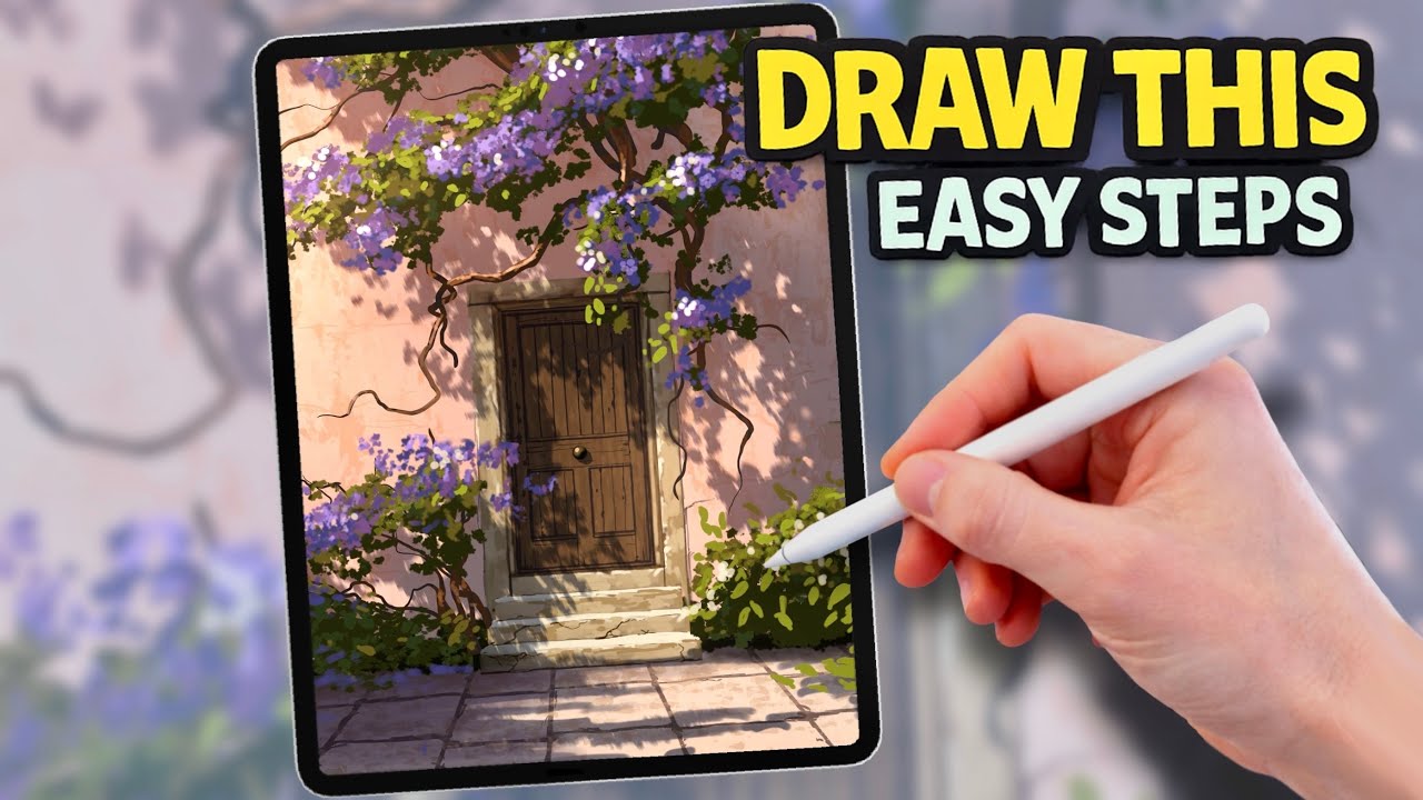 Рисуем красивую дверь в освещенном солнцем домике в Procreate | Простой пошаговый урок
