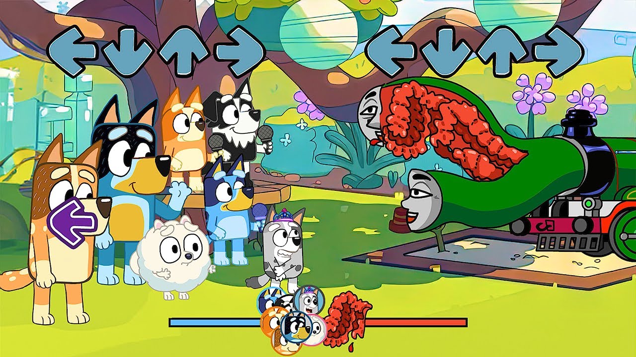 FNF 7 Bluey Characters VS my ALL Cursed Thomas (Can Can) FNF - Friday Night Funkin'