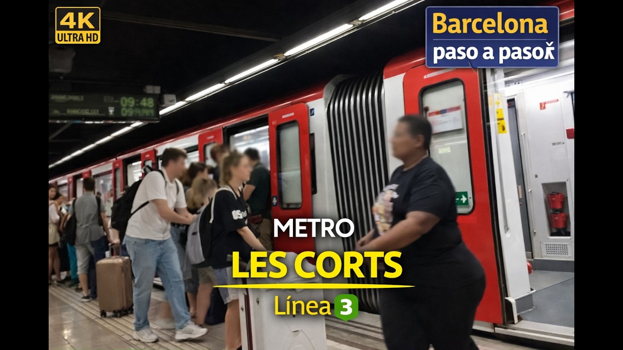 Metro Les Corts  L 3 | Barcelona en metro | Paseos por Barcelona 4K | España