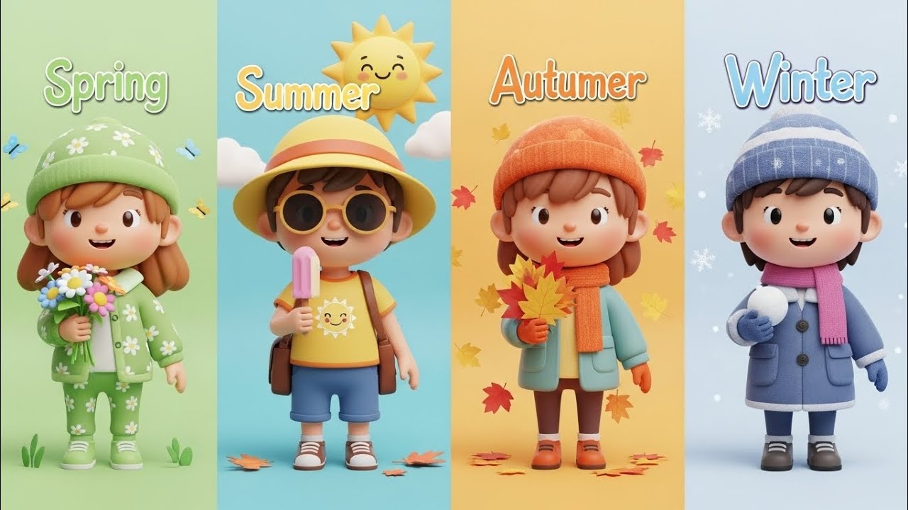 The Four Seasons for Kids | Four Children Wearing Seasonal Outfits 🌸☀️🍂❄️