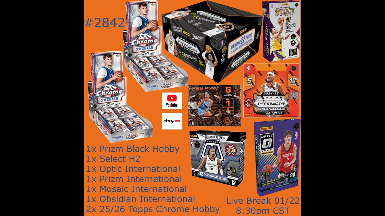 01/22 - TOPPS CHROME PRIZM BLACK MOSAIC BASKETBALL - 8 Box Hobby Mix PYT #2842 LIVE BREAK