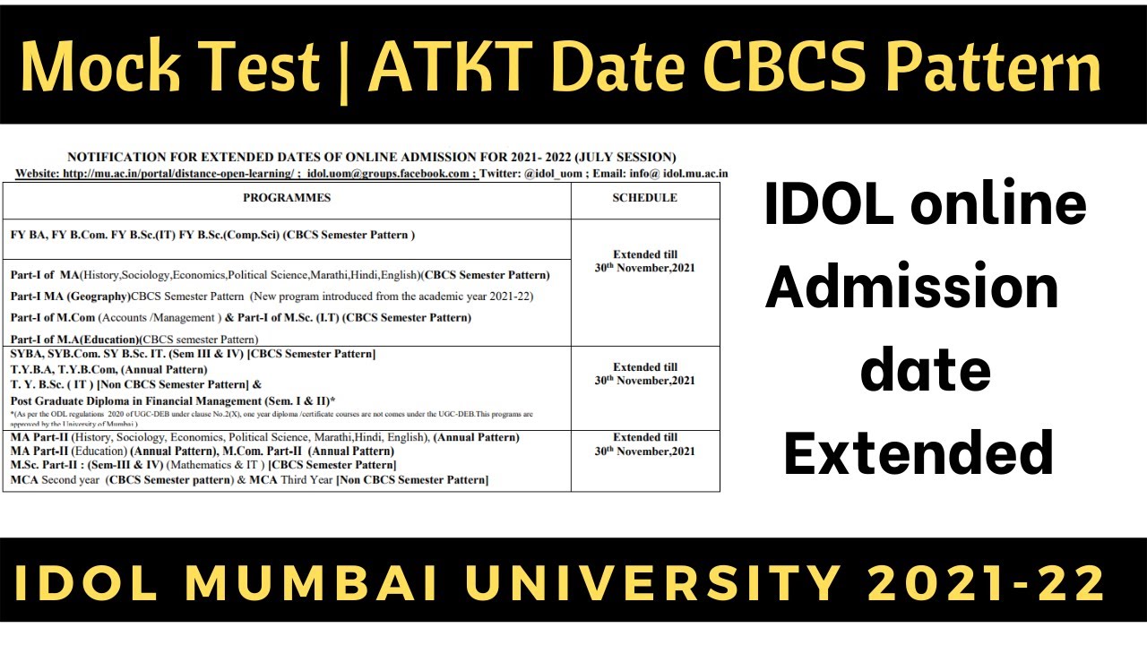 idol online admission date | Mock test | ATKT date CBCS Pattern | IDOL Mumbai University 2021