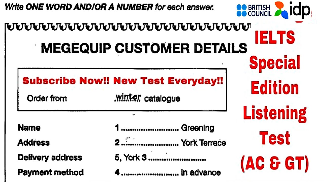 2021 IELTS Listening MEGEQUIP CUSTOMER DETAILS (Special Edition) with Answers || ACADEMIC & GT ||